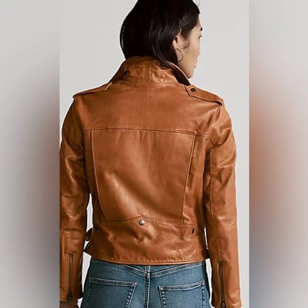 Ralph Lauren Buttery Soft Lamb Leather Motto jacket Sz 2 Brown $769 - Picture 2 of 5